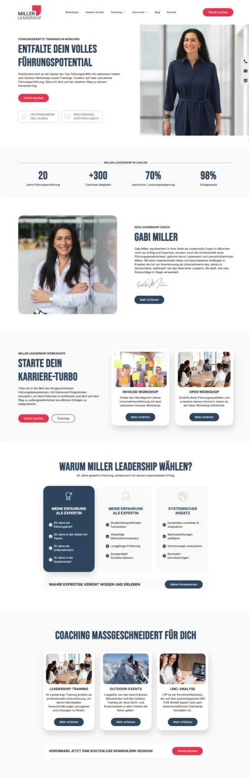 Webdesign - Redesign Screenshot für Miller Leadership Consulting für Fürhungskräfte