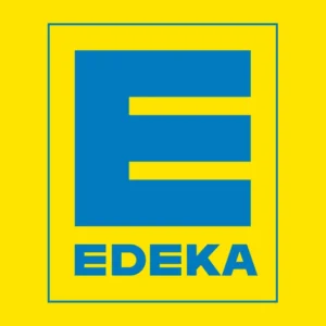 EDEKA-Logo: Blaues E auf gelbem Hintergrund
