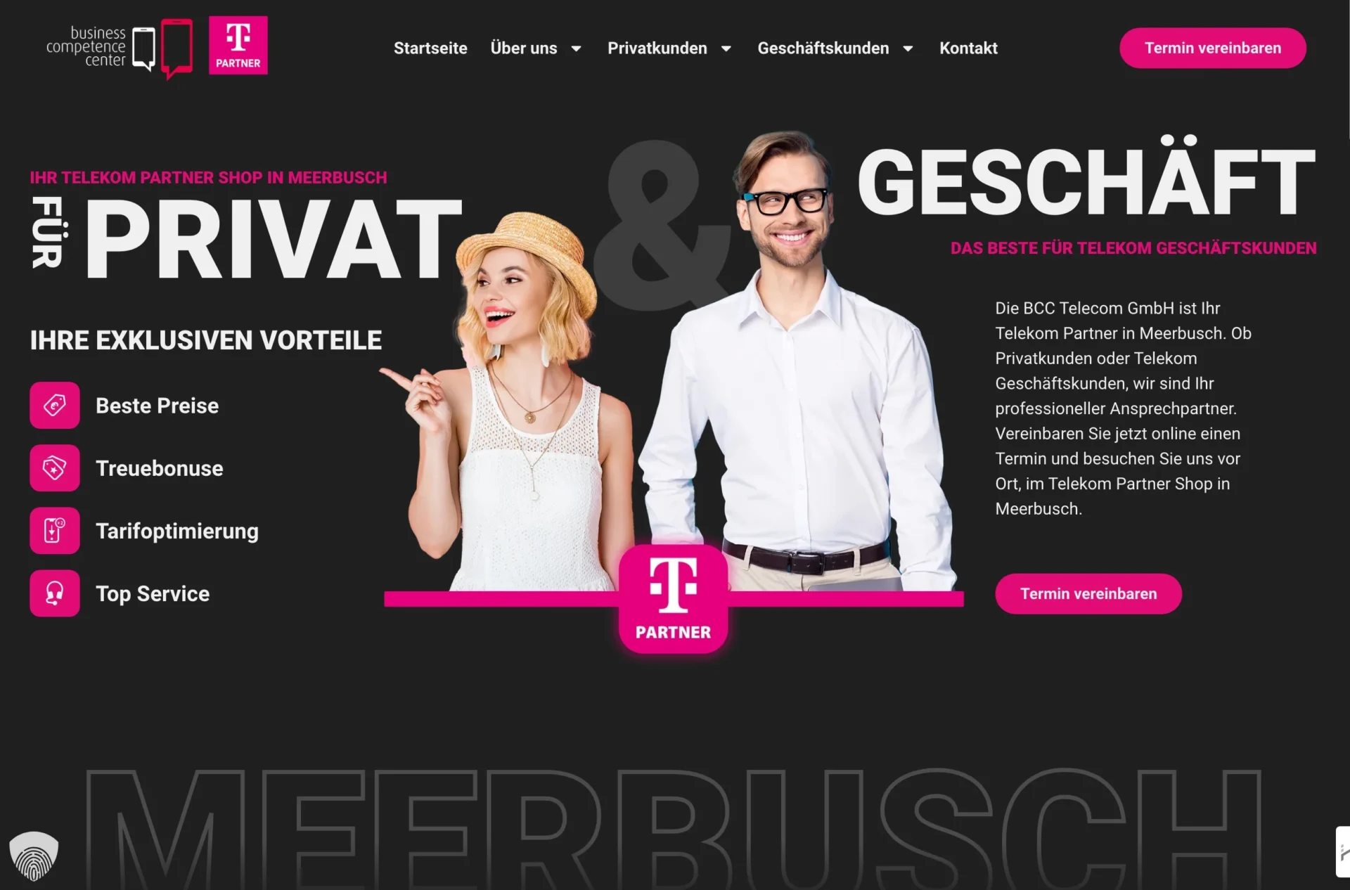 Webdesign Screenshot für Exklusiv Telekom Partner BCC