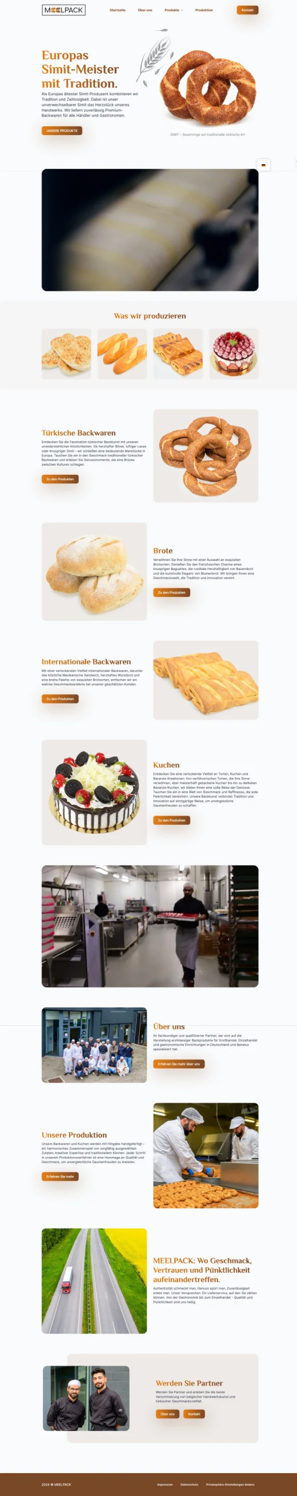 Webdesign Screenshot für die Bäckerrei Meelpack
