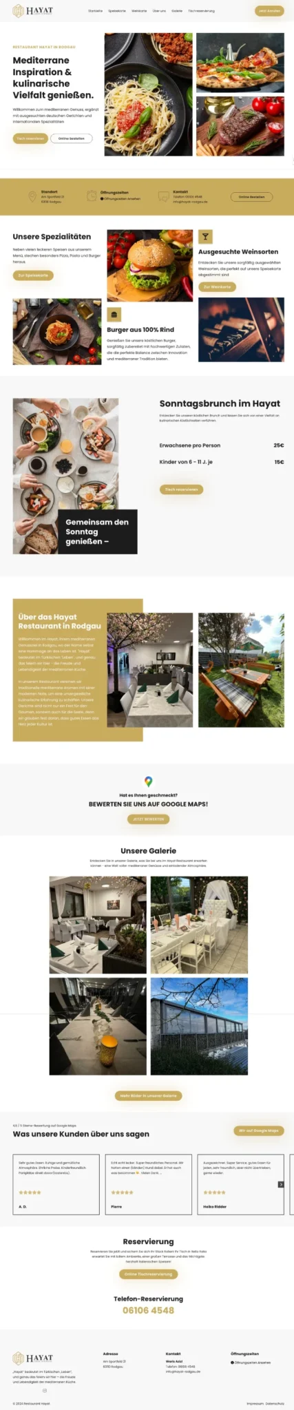 Webdesign Screenshot für Restaurant Hayat in Rodgau