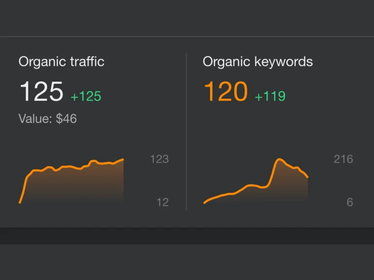 Organischer Traffic und Keywords, Diagramm mit Anstieg